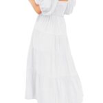 PRETTYGARDEN Womens Smocked Top V Neck Spring Dresses for Wedding Guest Short Sleeve Casual Tiered Maxi Dress Long Dresses (White,XX-Large)