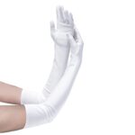 Dendrim 22″ Long White Gloves 1920S Accessories for Women Gatsby Accessories of Women Fancy Opera party Satin Gloves Elbow Length Gloves