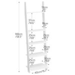 HOOBRO 5-Tier Ladder Bookshelf, Wall Leaning Ladder Shelf, 58.3″ H, Decorative and Storage Shelves, Multifunctional Plant Stand, Living Room, Bathroom, Bedroom, White WT56CJ01