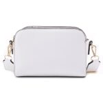 EVVE Crossbody Bags for Women Trendy Triple Zip Small Crossbody Camera Bag Purse with Wide Guitar Strap | White