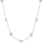Sterling Silver White Freshwater Cultured Pearl Necklace and Bracelet Set (6-8mm)