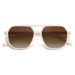 SOJOS Retro Trendy Aviator Polarized Sunglasses Men Women Vintage 70s Square Stylish Frame Sun Glasses SJ2283 White Brown Grading Lens