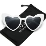 YOSHYA Clout Goggle Heart Sunglasses Vintage Cat Eye Mod Style Retro Kurt Cobain Glasses (White Grey)