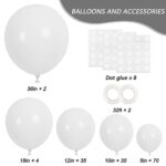 RUBFAC White Balloons, 146 pcs Different Sizes Pack of 36 18 12 10 5 Inch for Balloon Garland or Balloon Arch as Graduation Wedding Birthday Baby Shower Anniversary Party Decorations