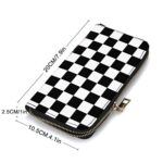 Qwalnely Checkered Wallet Leather for Women Black and White Purse Phone Credit Card Storage for Adults