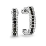 Dazzlingrock Collection 0.55 Carat (ctw) Ladies Round Black and White Diamond Hoop Earrings, Sterling Silver