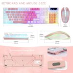 Kawaii Keyboard and Mouse for Girl, Wired PC Gaming Keyboard, White and Pink Keyboard Mouse Combo With LED Light for PC Computer Latptop, Desktop Game Keyboard, Cute RGB Backlit Mouse for Women Gift