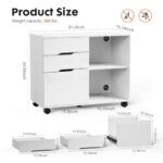 NEWBULIG 3-Drawer Mobile Cabinet Wood Lateral Filing, Printer Stand with Open Adjustable Storage Shelves and Wheels for Home Office, White