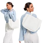 Hoylake Large PU Leather Tote Bag for Women Vegan Leather Travel Purse Handbag Work Shopping (White)