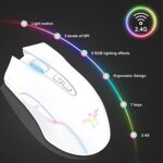 PHNIXGAM Rechargeable Wireless Gaming Mouse, Ergonomic RGB Computer Mouse with 2.4G Receiver, RGB Backlight, Adjustable DPI Up to 3600, 7 Buttons (Not Programmable) for Windows Vista Linux (White)