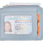 Womens Slim RFID Credit Card Holder Mini Front Pocket Wallet Coin Purse Keychain (Lichee Light Blue)