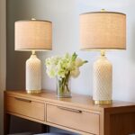 G-SAFAVA 24.25″ Modern Ceramic Table Lamp Set of 2 White and Gold Lamp for Bedroom Living Room Bedside Lamps for Nightstand