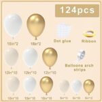 NISOCY 124Pcs White Sand Gold Balloons Garland Arch Kit, 18In 12In 10In 5In White Nude Balloons with Metallic Gold Balloons for Engagement, Wedding, Birthday, Baby Shower, Party Decoration