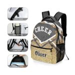 XOZOTY Gold Black Cheer Cheerleader Backpack Personalized Name Bag Bookbags Daypack for Kids Adult