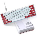 Snpurdiri Wired 60% Mechanical Gaming Keyboard, White LED Backlit Ultra-Compact Mini Office Keyboard for Windows Laptop PC Mac (Red-White, Red Switches)