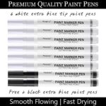 PANDAFLY White Paint Pens, 8 Pack 0.7mm Acrylic Permanent Marker 6 White With 2 Black Paint Pens for Wood Rock Plastic Leather Glass Stone Metal Canvas Ceramic, Extra Fine Point Opaque Ink