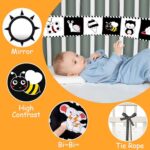 Black and White Baby Toys 0-3 Months High Contrast Newborn Toys Tummy Time Toys Montessori Toys for Babies 0-6 Months Infant Sensory Soft Baby Book Toys 0 3 6 9 Months with Mirror Baby Gifts
