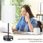 Table Lamps Set of 2 with USB Charging Ports, White Bedside Lamps with AC Outlet, Nightstand Lamps with Pull Chain Switch, Minimalist Modern Desk Lamps with Fabric Shade for Living Room Bedroom Office