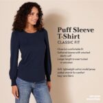 Amazon Essentials Women’s Long-Sleeve Crewneck Smocked Cuff T-Shirt, White, Large