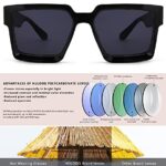 NULOOQ Trendy Thick Frame Square Sunglasses for Men Women Retro Fashion Sun Glasses UV400 Protection (Black + White/Silver Mirrored)