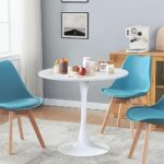 Round White Dining Table Modern Kitchen Table 31.5″ with Pedestal Base in Tulip Design, Mid-Century Leisure Table for 2 to 4 Person