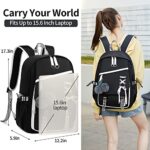 FENGDONG Teenage Girls Bookbag School Backpack Children Casual Daypack Schoolbag for Teens Black White