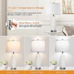 QiMH White Table Lamp Set of 2, 26″ Farmhouse Bedside Lamps for Bedroom with USB Port, Modern Ceramic Lamp with White Shade Nightstand Living Room Decor, LED Bulb Included