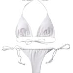MOSHENGQI Women Sexy Brazilian Bikini 2 Piece Spaghetti Strap Top Thong Swimsuit Bathing Suit(S,White)