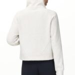 THE GYM PEOPLE Womens’ Half Zip Pullover Fleece Stand Collar Crop Sweatshirt with Pockets Thumb Hole Off-white