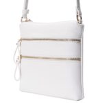 Solene Crossbody Bag Functional Multi Pocket Double Zipper Purse with Adjustable Strap-WU085(White)