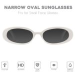 mosanana Retro Oval Sunglasses for Women 90s Small Trendy Fashion Vintage Narrow Tiny Cute Skinny Sun Glasses for Small Face White MS52360
