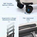 BAGSMART Carry On Luggage 22x14x9 Airline Approved with TSA Lock,20 Inch Lightweight Luggage with Spinner Wheels,100% PC Hard Shell Carry On Suitcases for Men Women,Off White