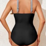 Smismivo Tummy Control Swimsuits for Women Slimming Plus Size One Piece Bathing Suit Modest Padded Ruched Push Up Long Torso Curvy V Neck Shapewear Swimming Full Coverage Swimwear (Black White Stripe)