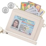 Wikavanli Women Slim Rfid Blocking Credit Card Case Holder Wristlet Zip ID Case Wallet Small Compact Leather Wallet Coin Purse with Keychain (Beige)