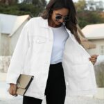 Omoone Women’s Oversized Mid Long Denim Jacket Jean Biker Coat(0199-White-L)