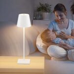Howskys White Cordless Table Lamp,5500mAh Battery Powered Table Lamp,3W Touch Rechargeable Battery Table Lamp 3000k Warm White,IP54 Indoor/Outdoor Table Lamp
