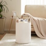 White Woven Rope Laundry Basket, 58L Tall Laundry Basket for Blanket Storage, Large Baby Nursery Hamper for Laundry, Decorative Clothes Hamper for Bedroom, Living Room