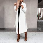 FAVIPT Wool Trench Coats for Women Winter Fall Fashion Notch Collar Pea Plus Size Long Jackets Casual Walker Coat A07-white