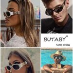 BUTABY Rectangle Sunglasses for Women Retro Driving Glasses 90’s Vintage Fashion Irregular Frame UV400 Protection Black & White