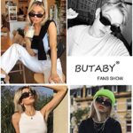 BUTABY Rectangle Sunglasses for Women Retro Driving Glasses 90’s Vintage Fashion Narrow Square Frame UV400 Protection Black & White