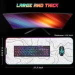 ITNRSIIET RGB Gaming Mouse Pad, Full Desk XL Extended Large Gaming Mousepad, 12 Lighting Modes, 30% Thicker, Big LED Desk Mat for Keyboard Computer Men Gamers, 32″ x 12″, Topographic Contour White