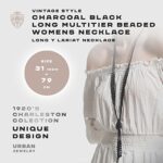 Vintage Style Charcoal Black Long Multitier Beaded Womens Necklace Jewelry (Long – 31″)