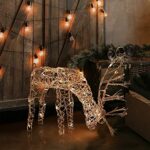 Alpine Corporation 24″H Outdoor Rattan Grazing Reindeer Lawn Decoration with White Lights