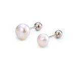 Elegant Double Pearl Dangle Drop Earrings for Women, 999 Sterling Silver Post Lightweight White Ball Earrings for Girls Women