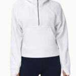 THE GYM PEOPLE Women’s Hoodies Half Zip Long Sleeve Fleece Crop Pullover Sweatshirts with Pockets Thumb Hole White
