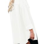Vetinee Women’s Lightweight Jacket Women Oversized Boyfriend Brilliant White Front Button Up Frayed Raw Hem Long Sleeve Pockets Denim Jean Jacket Shacket XX-Large Size 20 Size 22