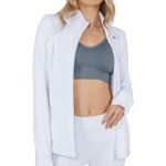 Yogalicious Womens Ultra Soft Lightweight Full Zip Yoga Jacket with Zipper Pockets – White – Large
