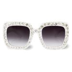 Xpectrum Extra Large Square Elton Crystal Sunglasses Bling Rhinestone Concert Glasses (White Frame/Clear Rhinestone)