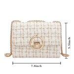 Qiayime Women Small Shoulder Bag Crossbody Bag Fashion Ladies Chain Quilted Tweed Purse Evening Bag Clutch Handbag (White)
