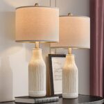USumkky 23.25 inches Modern Ceramic Table Lamp Set of 2 for Living Room, Farmhouse Bedside Nightstand Lamp for Bedroom Home Office Dorm
